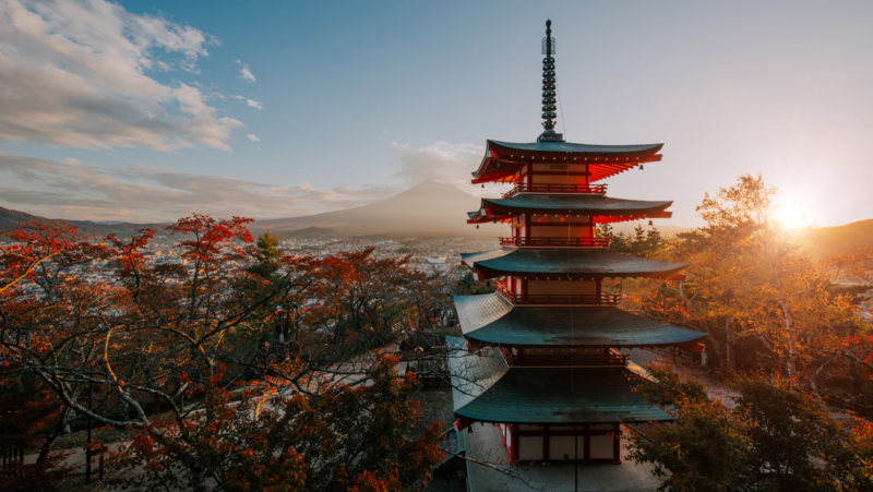 Scenic coastal view of Nummazaki with pine trees and Mount Fuji in the distance