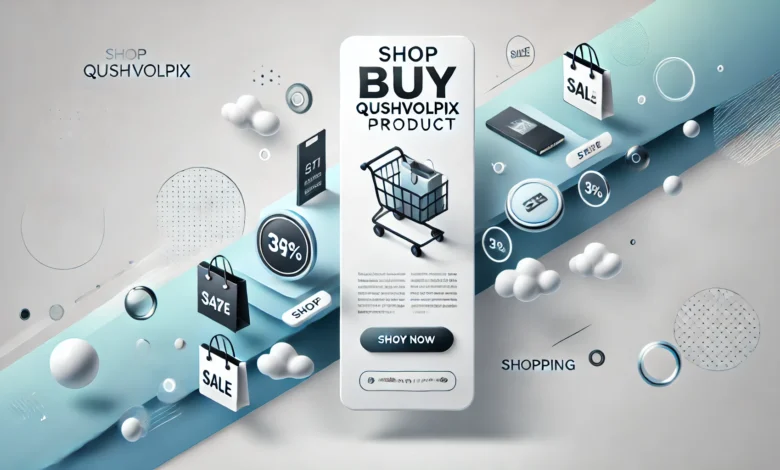 Customer browsing online to shop buy Qushvolpix product safely on a laptop.