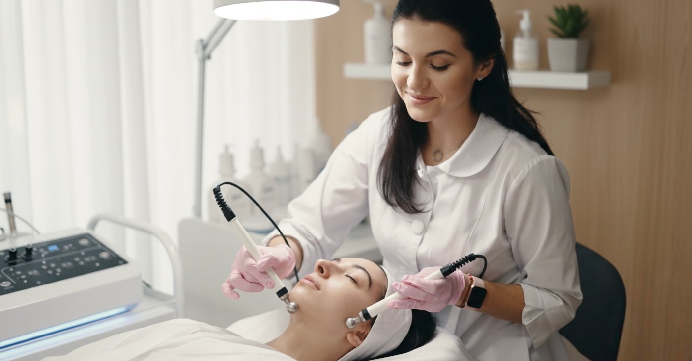 Woman using a massage tool on her thigh as part of a cellulogia routine to reduce the appearance of cellulite