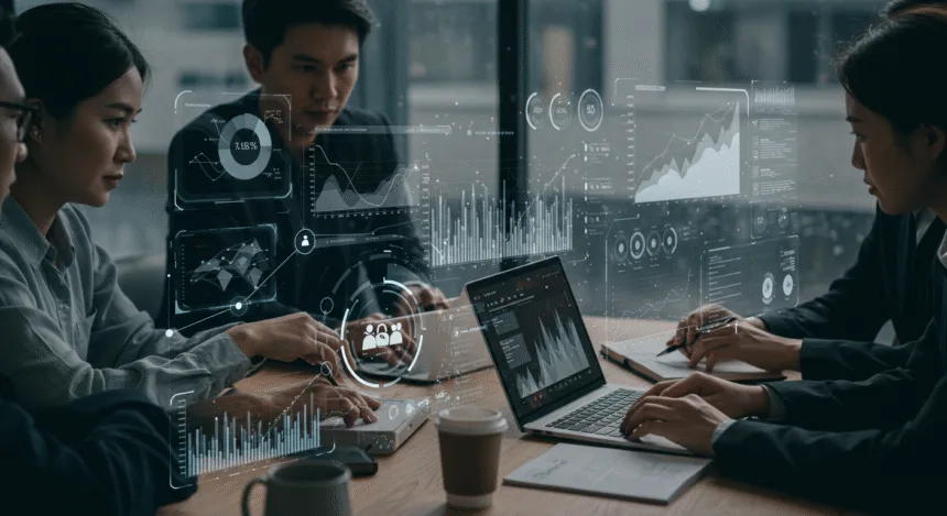 Business professionals analyzing digital growth strategies for always businesses socialbizmagazine platforms.”