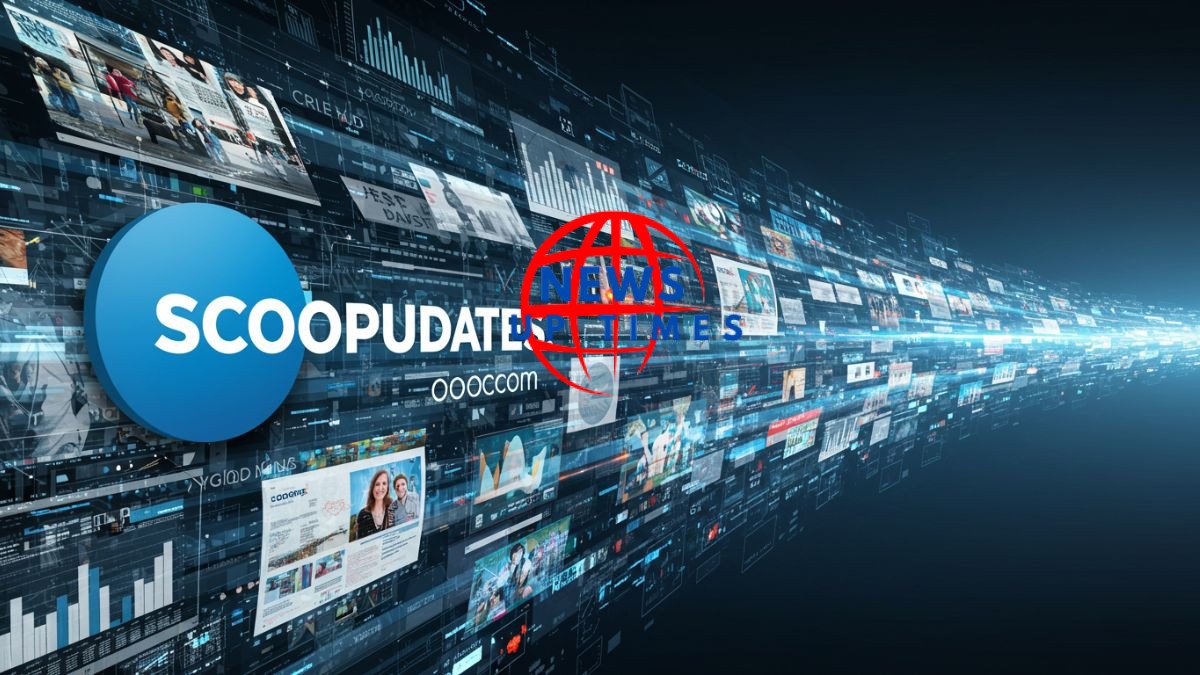 Screenshot of scoopupdates.com homepage showing latest news and trending topics